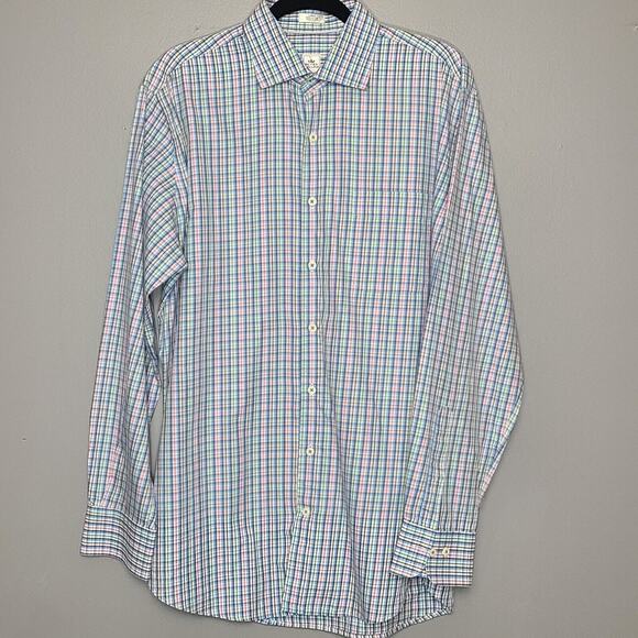 Peter Millar Men's Long Sleeve Button Up Shirt Size L Pink Blue Green Plaid - Picture 1 of 6